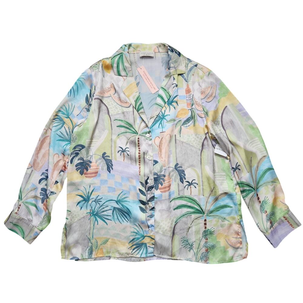 NWT Dress Forum Lush Luau Ivory Tropical Print Button Down Size Small